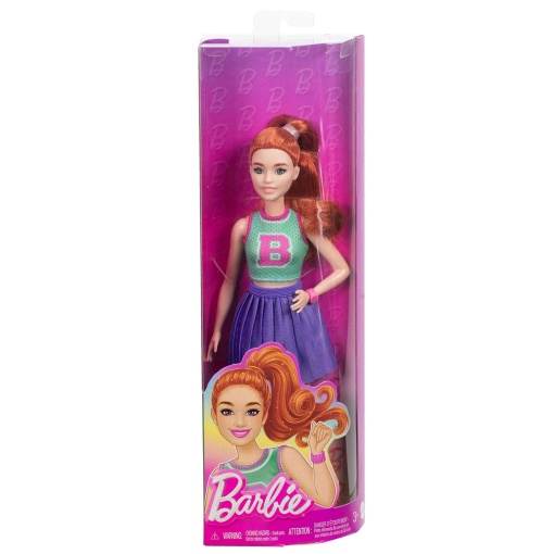 BARBIE Fashionista ruiva com saia roxa e top verde Mattel FBR37/HYT90