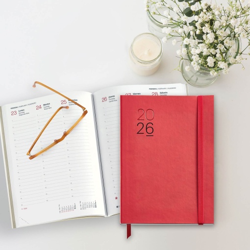 Agenda semanal A5 2026 MIQUELRIUS Plus Luxor vermelha com elástico