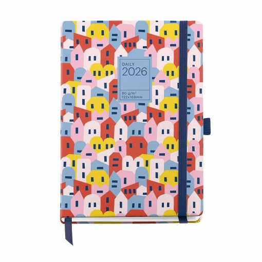 Agenda diária 122x168mm 2025 MIQUELRIUS Journal Gráfica Houses com elástico