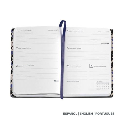 Agenda semanal 122x168mm 2026 MIQUELRIUS Journal Natura Black&Blue com elástico