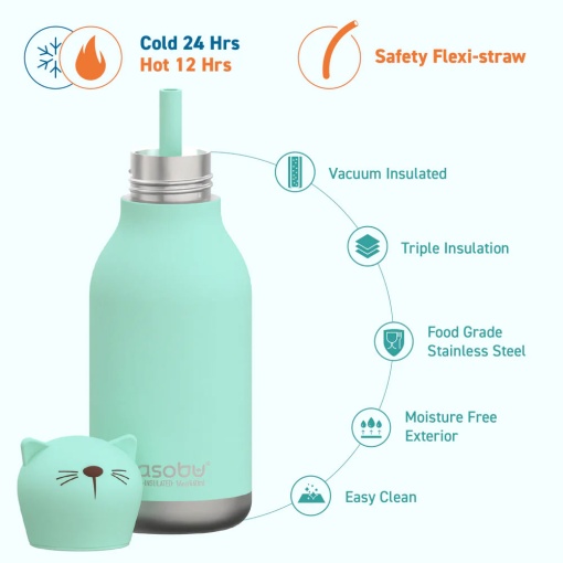 Garrafa térmica com palhinha ASOBU Bestie 460ml urso polar