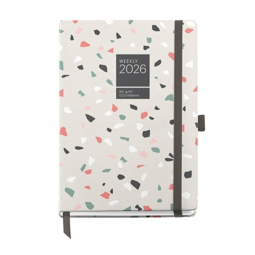 Agenda semanal 122x168mm 2026 MIQUELRIUS Journal Gráfica Terrazo com elástico