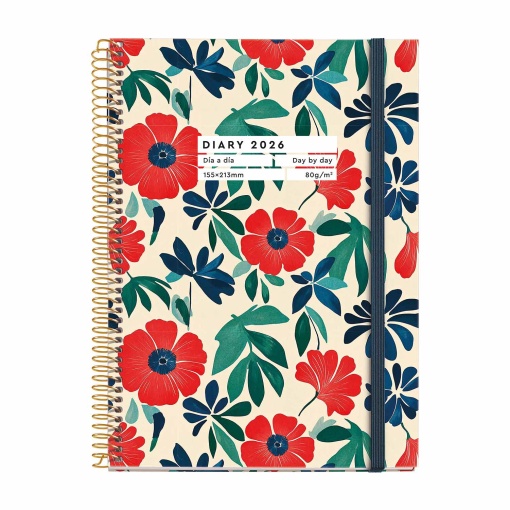 Agenda diária A5 2026 espiral MIQUELRIUS Plus Natura Anemona com elástico