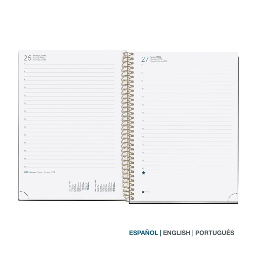 Agenda diária A5 2026 espiral MIQUELRIUS Plus Natura Anemona com elástico