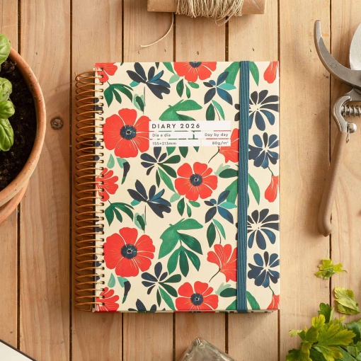 Agenda diária A5 2026 espiral MIQUELRIUS Plus Natura Anemona com elástico