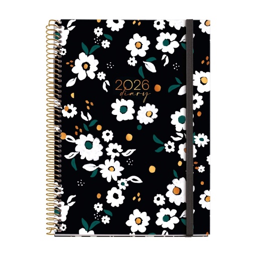 Agenda semanal A5 2026 espiral MIQUELRIUS Plus Natura Noir Garden com elástico