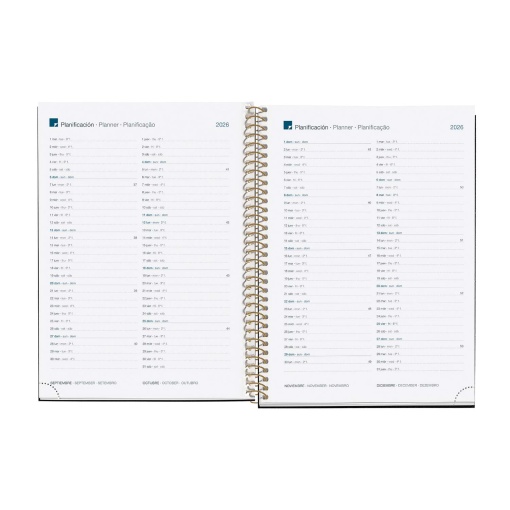 Agenda semanal A5 2026 espiral MIQUELRIUS Plus Natura Noir Garden com elástico