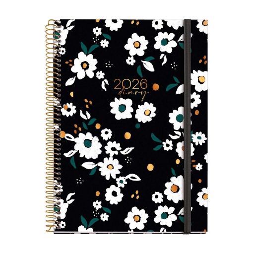 Agenda diária A5 2026 espiral MIQUELRIUS Plus Natura Noir Garden com elástico