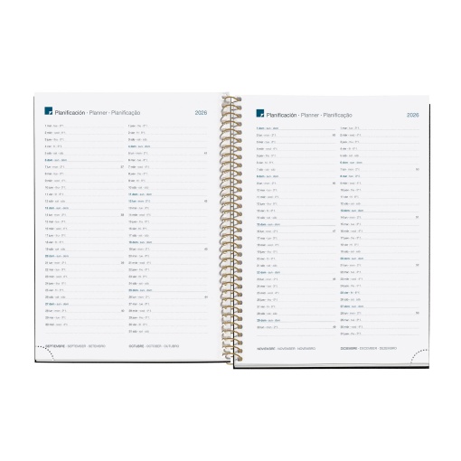 Agenda diária A5 2026 espiral MIQUELRIUS Plus Natura Noir Garden com elástico