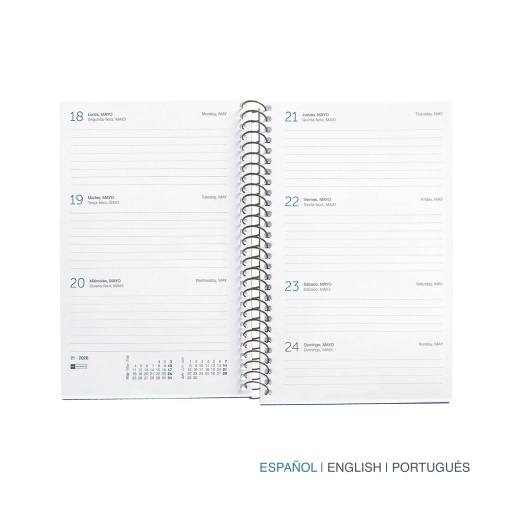 Agenda semanal 117x182mm 2026 espiral MIQUELRIUS Activa Gráfica Baden com elástico