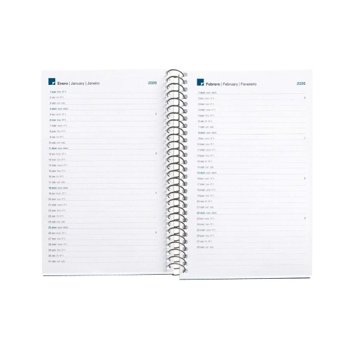 Agenda semanal 117x182mm 2026 espiral MIQUELRIUS Activa Gráfica Baden com elástico