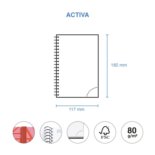 Agenda semanal 117x182mm 2026 espiral MIQUELRIUS Activa Gráfica Baden com elástico