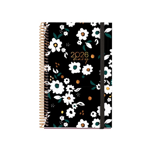 Agenda semanal 117x182mm 2026 espiral MIQUELRIUS Activa Natura Noir Garden com elástico