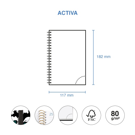 Agenda semanal 117x182mm 2026 espiral MIQUELRIUS Activa Natura Noir Garden com elástico