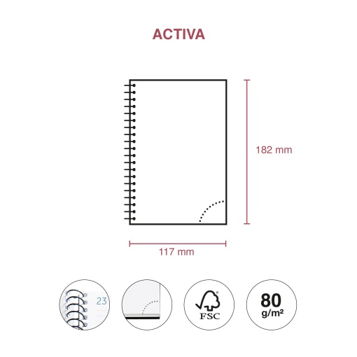 Agenda semanal 117x182mm 2026 espiral MIQUELRIUS Activa Calm Grafito com elástico