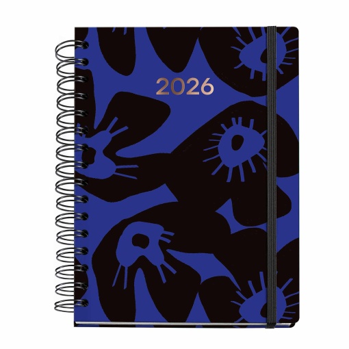 Agenda semanal A5 2026 espiral MIQUELRIUS Plus MARF Organic Midnight Bloom com elástico