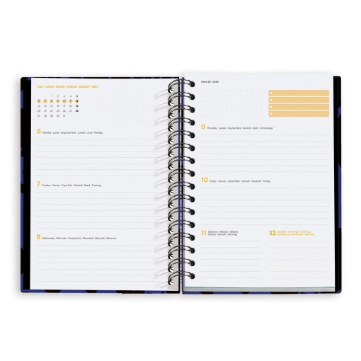 Agenda semanal A5 2026 espiral MIQUELRIUS Plus MARF Organic Midnight Bloom com elástico