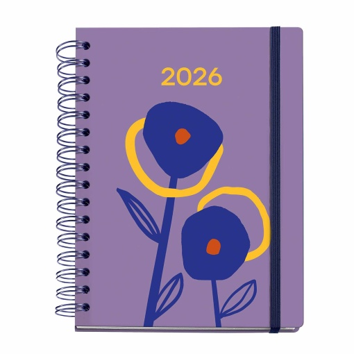 Agenda semanal A5 2026 espiral MIQUELRIUS Plus MARF Organic Dualidad Floral com elástico