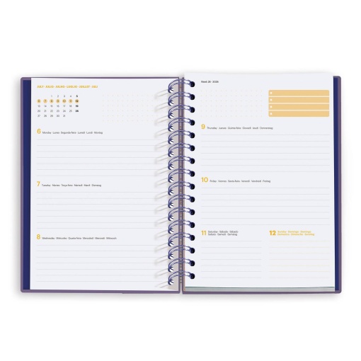 Agenda semanal A5 2026 espiral MIQUELRIUS Plus MARF Organic Dualidad Floral com elástico
