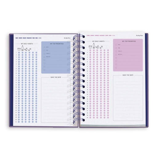 Agenda semanal A5 2026 espiral MIQUELRIUS Plus MARF Organic Dualidad Floral com elástico
