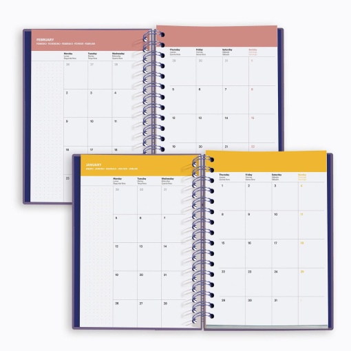 Agenda semanal A5 2026 espiral MIQUELRIUS Plus MARF Organic Dualidad Floral com elástico