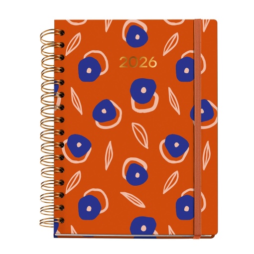Agenda semanal A5 2026 espiral MIQUELRIUS Plus MARF Organic Flourish com elástico
