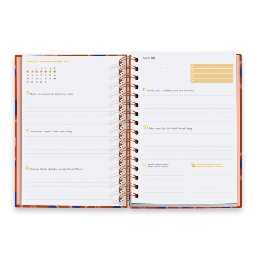 Agenda semanal A5 2026 espiral MIQUELRIUS Plus MARF Organic Flourish com elástico