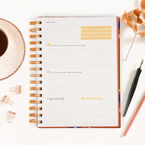 Agenda semanal A5 2026 espiral MIQUELRIUS Plus MARF Organic Flourish com elástico