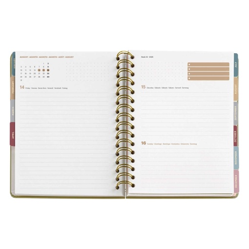 Agenda diária A5 2026 espiral MIQUELRIUS Plus ARNO DUFOUR Rosette com elástico