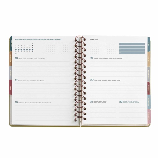 Agenda semanal A5 2026 espiral MIQUELRIUS Plus ARNO DUFOUR Bouquet com elástico