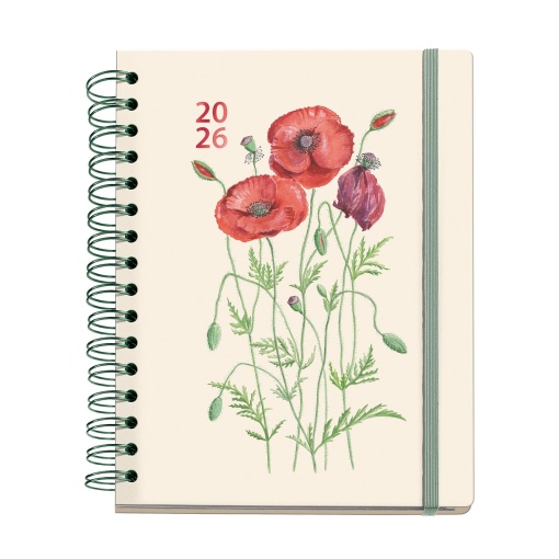 Agenda semanal A5 2026 espiral MIQUELRIUS Plus Entredos Amapolas com elástico