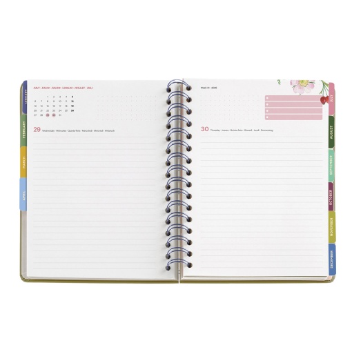 Agenda diária A5 2026 espiral MIQUELRIUS Plus Entredos Jardín com elástico