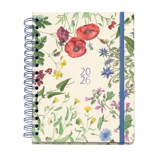 Agenda semanal A5 2026 espiral MIQUELRIUS Plus Entredos Jardín com elástico