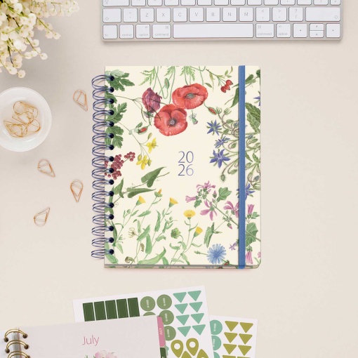 Agenda semanal A5 2026 espiral MIQUELRIUS Plus Entredos Jardín com elástico