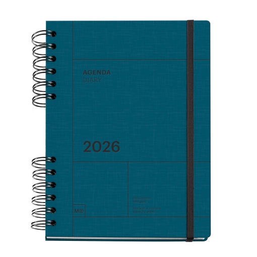 Agenda semanal A5 2026 espiral MIQUELRIUS Plus Back to Basics marino com elástico