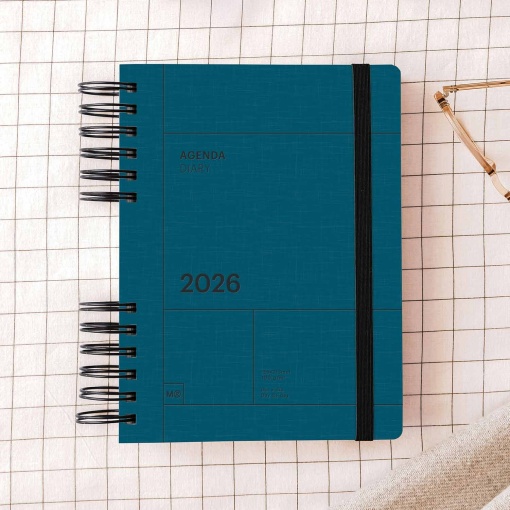 Agenda diária A5 2026 espiral MIQUELRIUS Plus Back to Basics marino com elástico