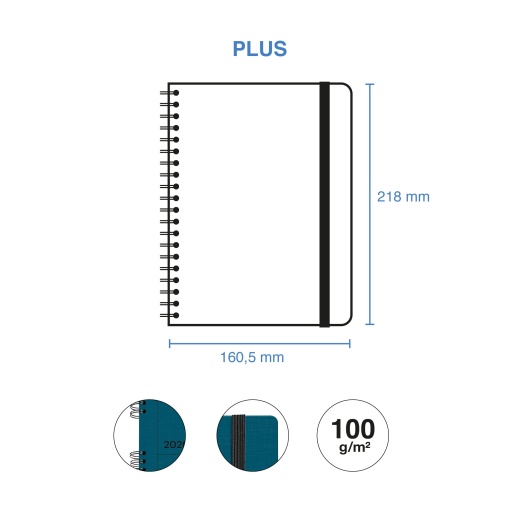 Agenda diária A5 2026 espiral MIQUELRIUS Plus Back to Basics marino com elástico