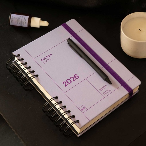 Agenda semanal A5 2026 espiral MIQUELRIUS Plus Back to Basics malva com elástico