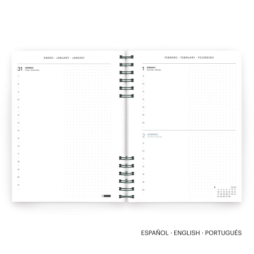 Agenda diária A5 2026 espiral MIQUELRIUS Plus Back to Basics malva com elástico