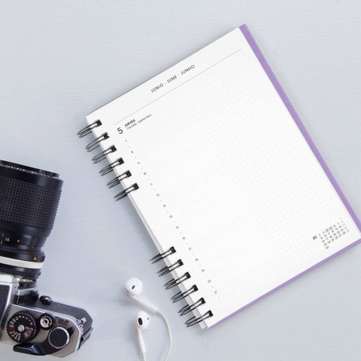 Agenda diária A5 2026 espiral MIQUELRIUS Plus Back to Basics malva com elástico