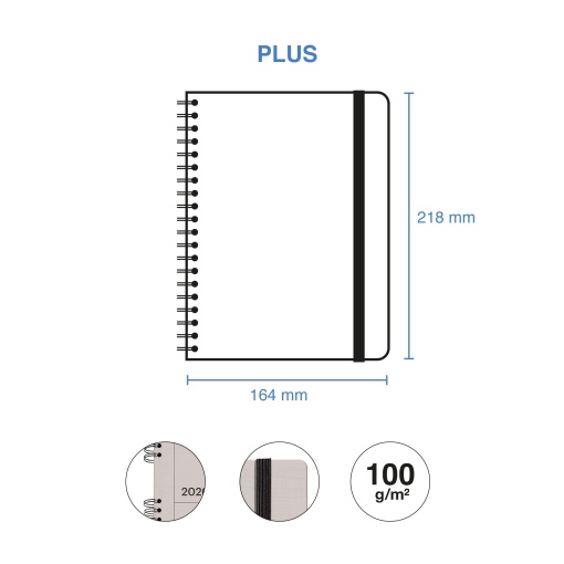 Agenda semanal A5 2026 espiral MIQUELRIUS Plus Back to Basics gris com elástico