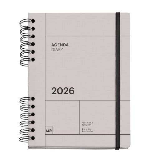Agenda diária A5 2026 espiral MIQUELRIUS Plus Back to Basics cinza com elástico