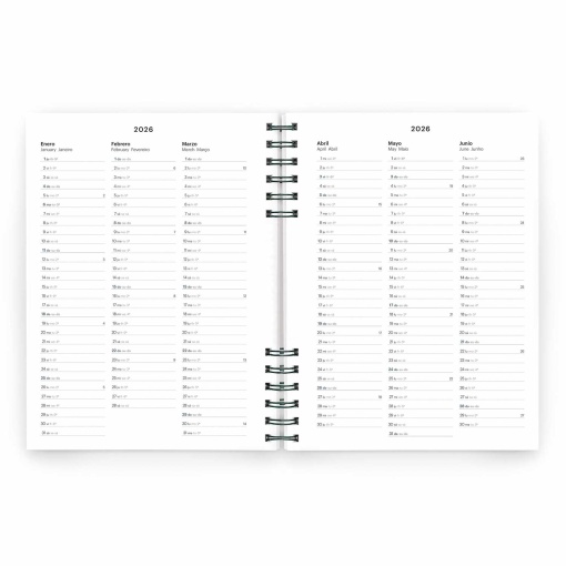 Agenda diária A5 2026 espiral MIQUELRIUS Plus Back to Basics cinza com elástico