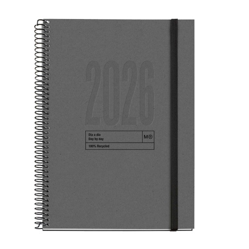 Agenda diária A5 2026 espiral MIQUELRIUS Plus Recycled grafito com elástico