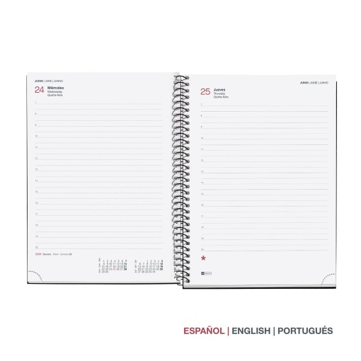 Agenda diária A5 2026 espiral MIQUELRIUS Plus Recycled rosa com elástico