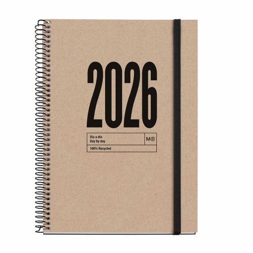 Agenda diária A5 2026 espiral MIQUELRIUS Plus Recycled natural com elástico