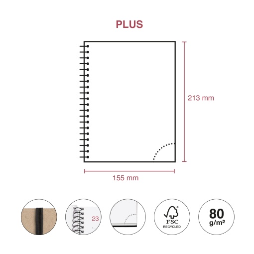 Agenda diária A5 2026 espiral MIQUELRIUS Plus Recycled natural com elástico