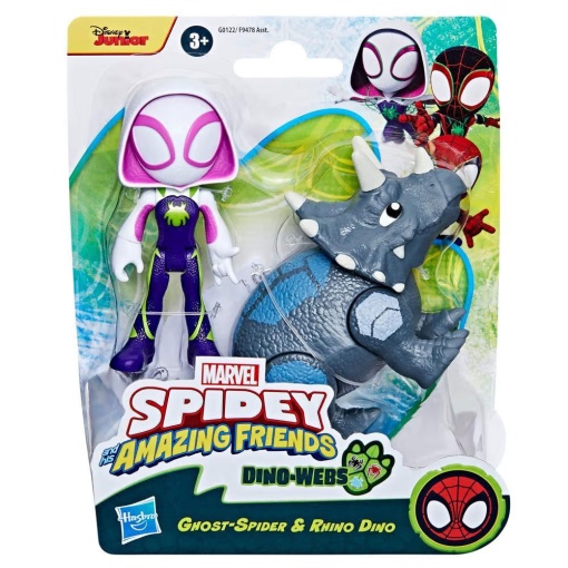 SPIDEY AND HIS AMAZING FRIENDS Dino-Webs figuras Ghost-Spider e Rhino Dino Marvel HASBRO
