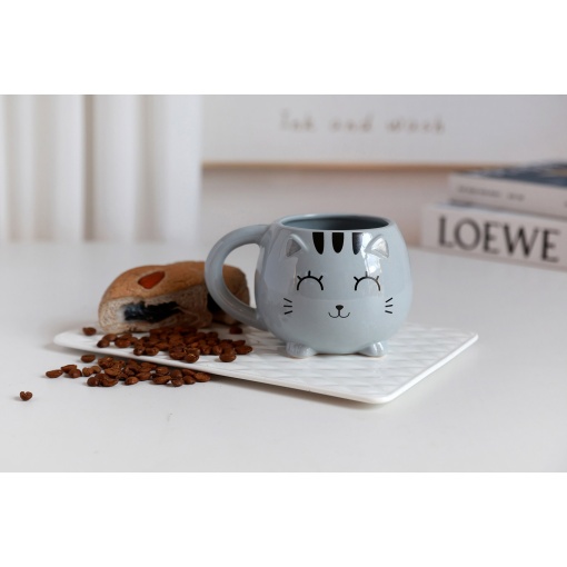 Caneca de cerâmica chunky iTotal gato cinza 470ml