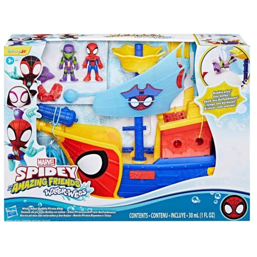 SPIDEY AND HIS AMAZING FRIENDS WATER-WEBS NAVIO PIRATA COM ESPUMA E TEIAS MARVEL HASBRO G0666